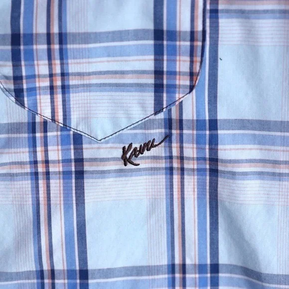 KAVU Mens Large Blue Plaid Short Sleeve Button‎ Up Outdoor Casual Shirt - Picture 4 of 16